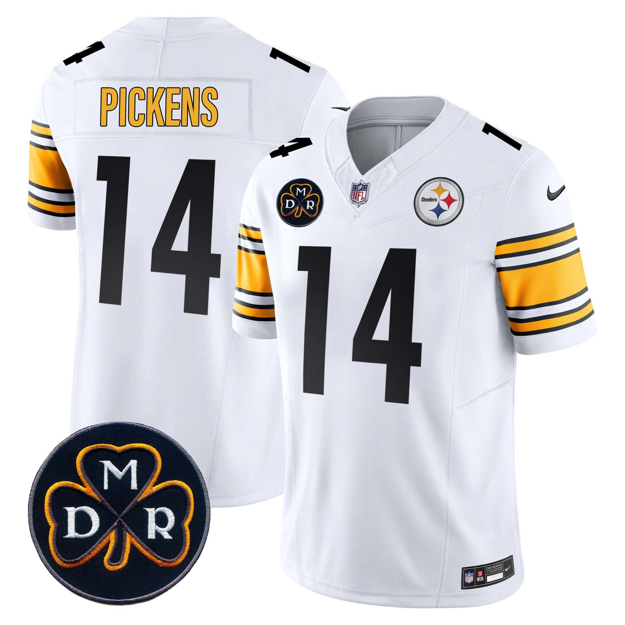 Men Pittsburgh Steelers #14 Pickens White 2024 Nike DMR Patch Vapor Limited NFL Jersey